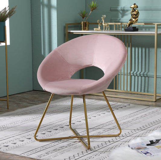 Slatina Pink Silky Velvet Upholstered Accent Chair with Gold Tone Finished Base
