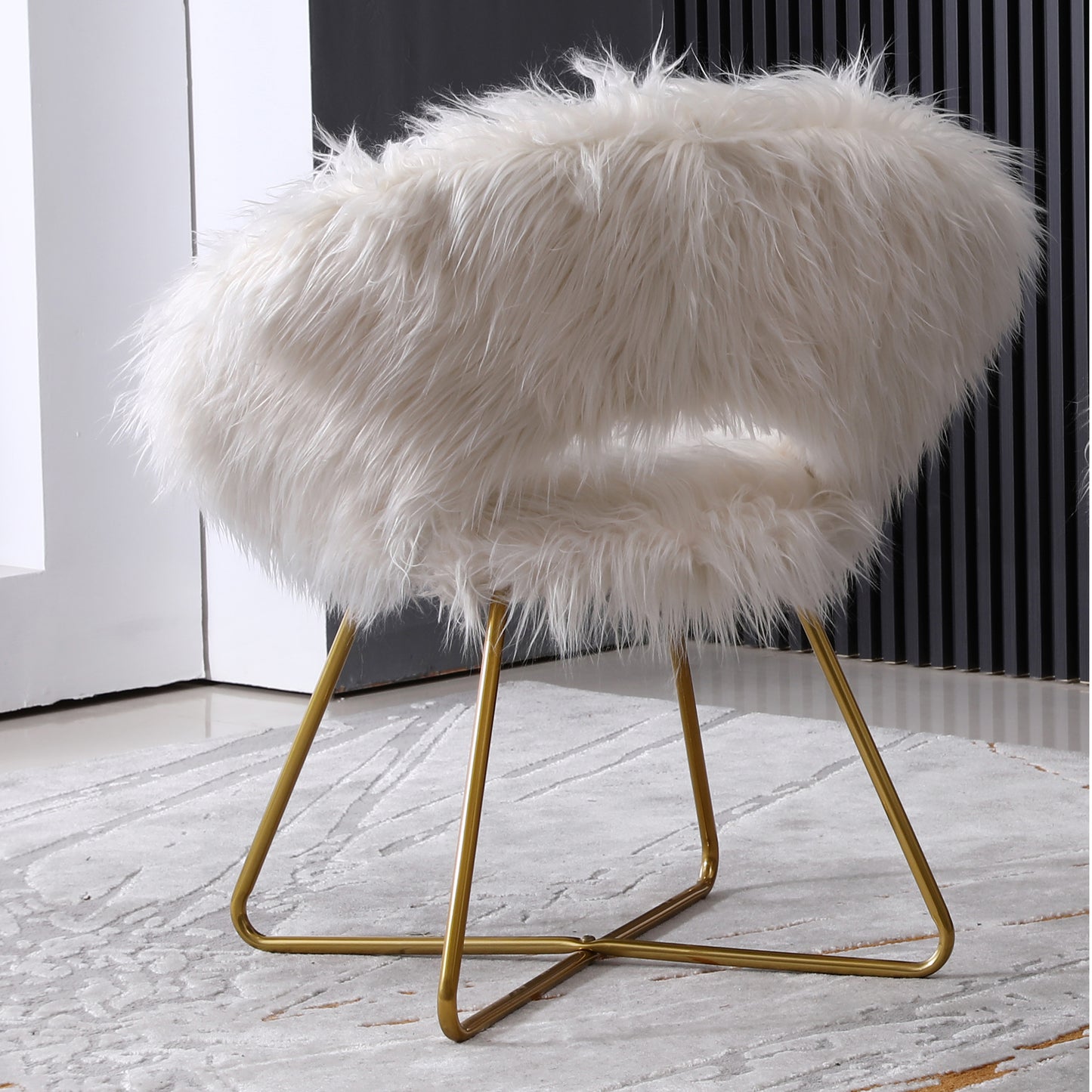 Slatina Faux Fur Upholstered Accent Chair, White