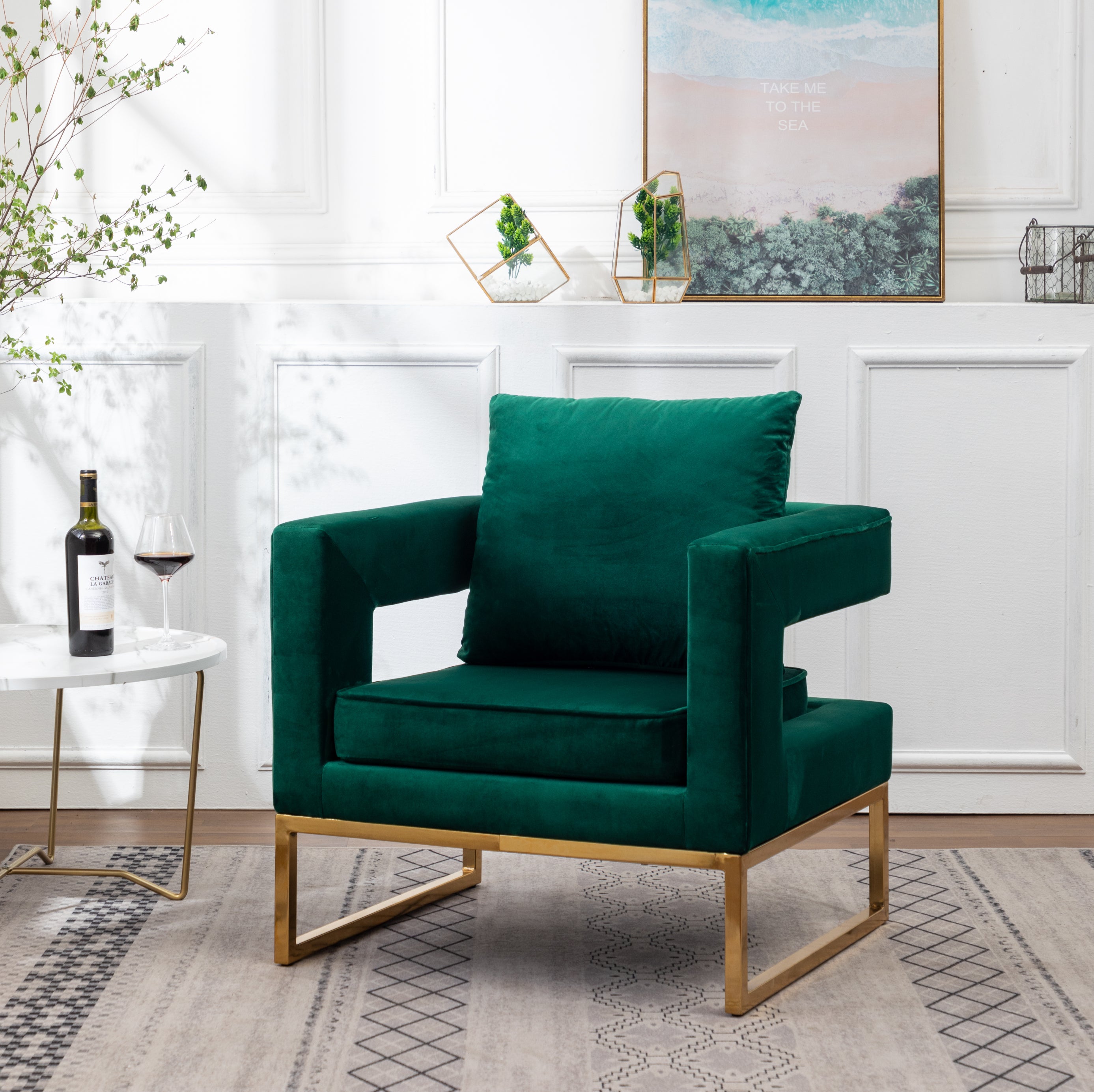 Green and discount gold accent chair