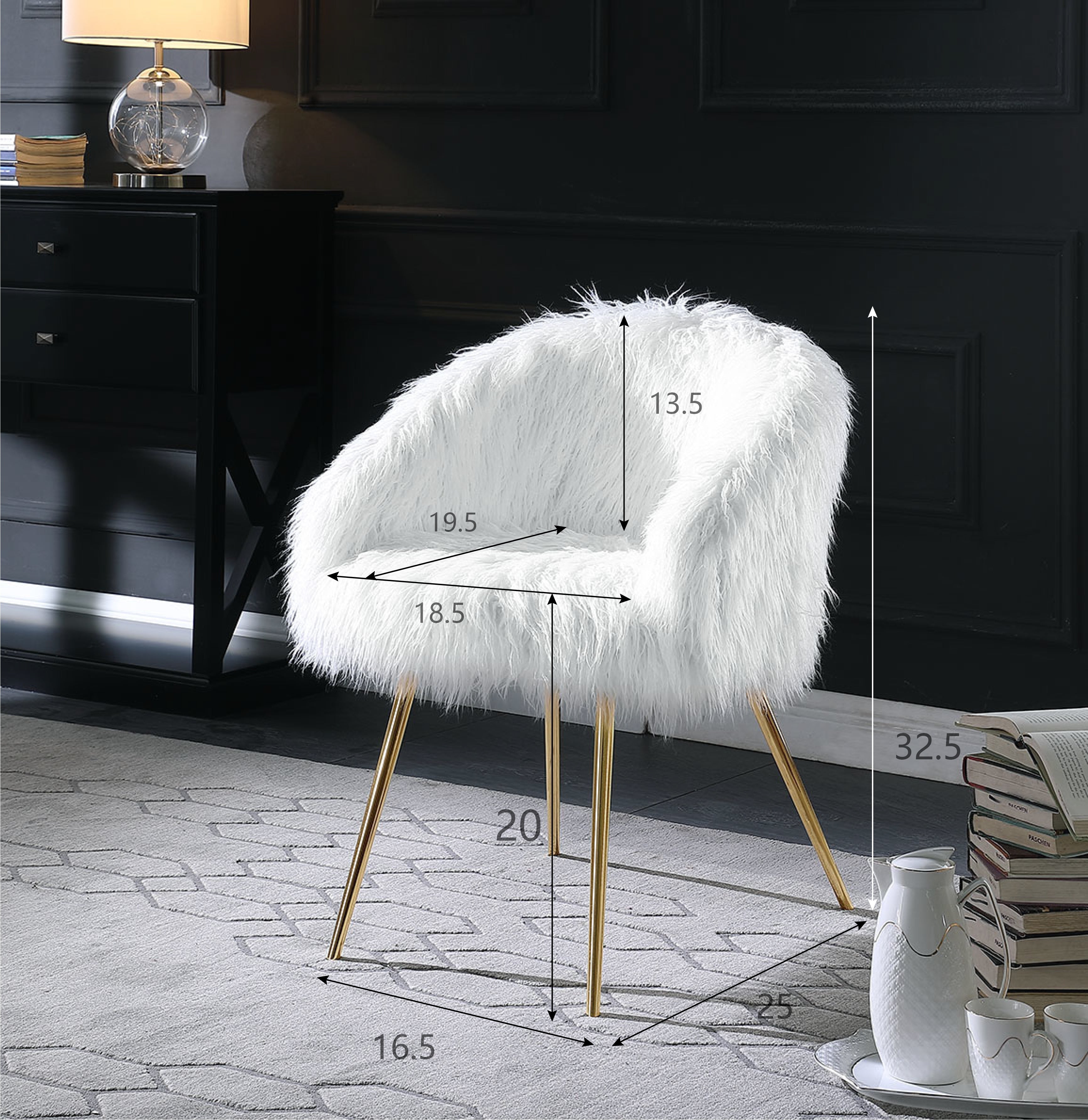 Ravni Faux Fur Accent Armchair with Gold Legs Roundhill Furniture