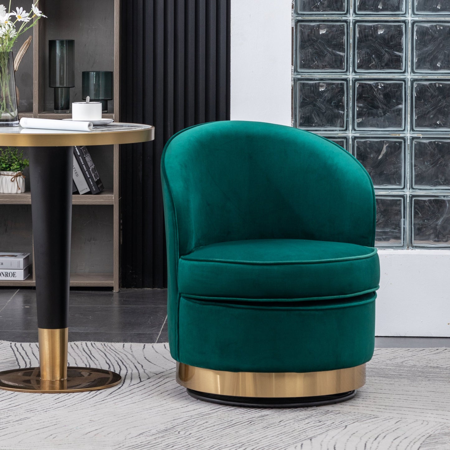 Wania Contemporary Velvet Swivel Chair, Green