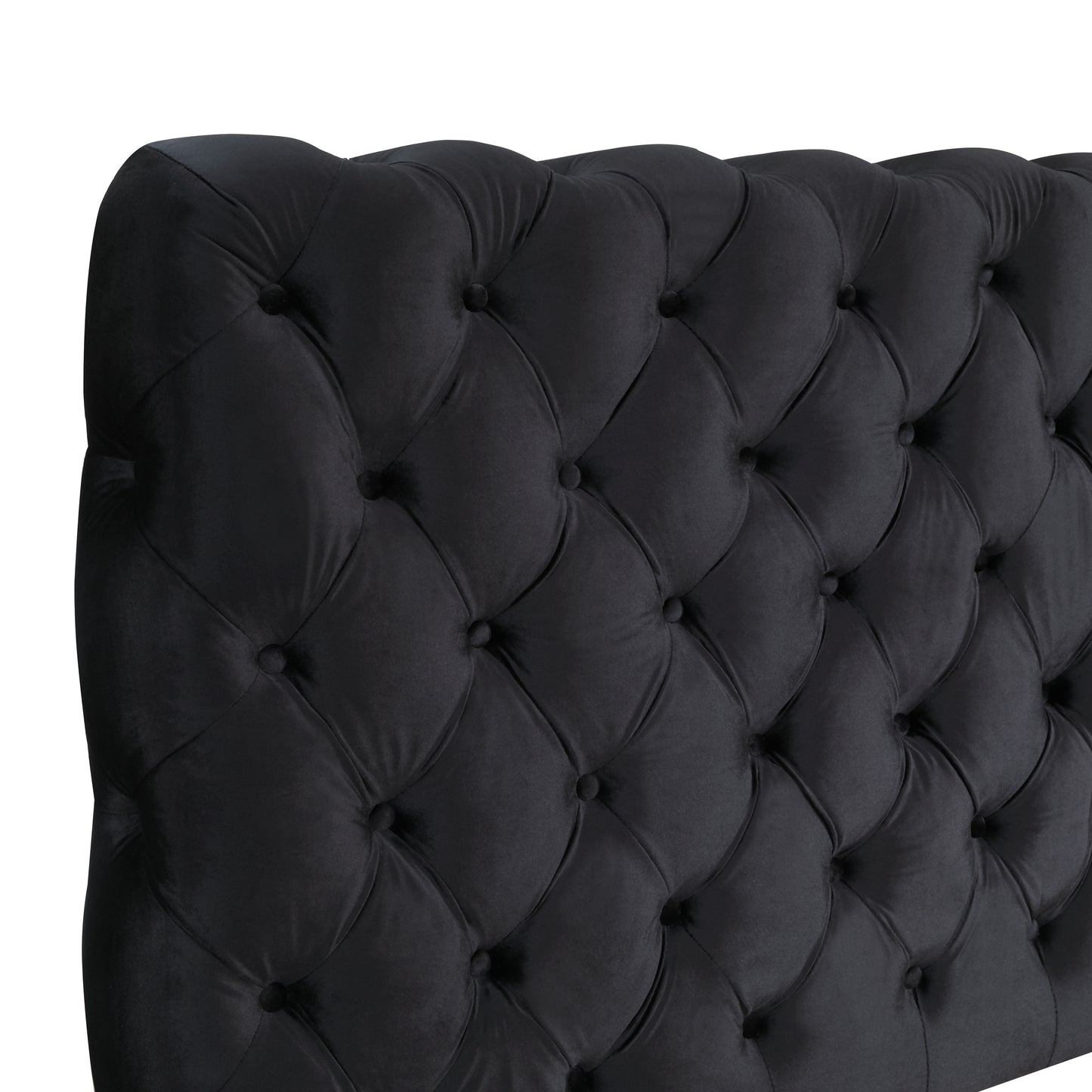 Apoera Velvet Upholstered Button Tufted Bed, Black