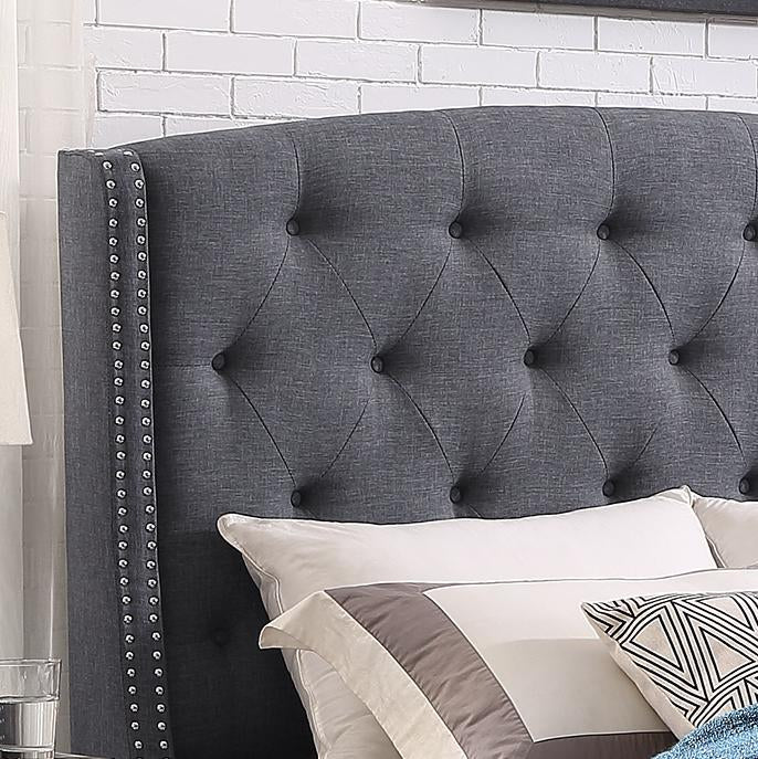 Nantarre Fabric Button Tufted Wingback Upholstered Bed with Nail Head Trim, Gray