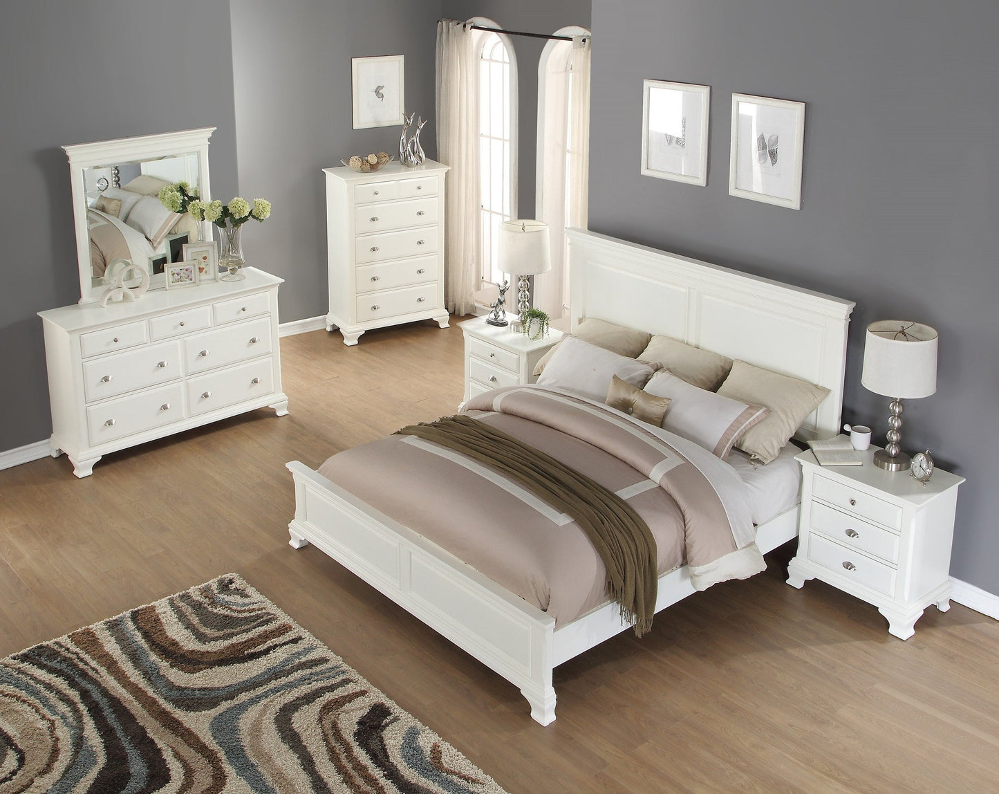 Laveno Contemporary White Wood Panel Bed