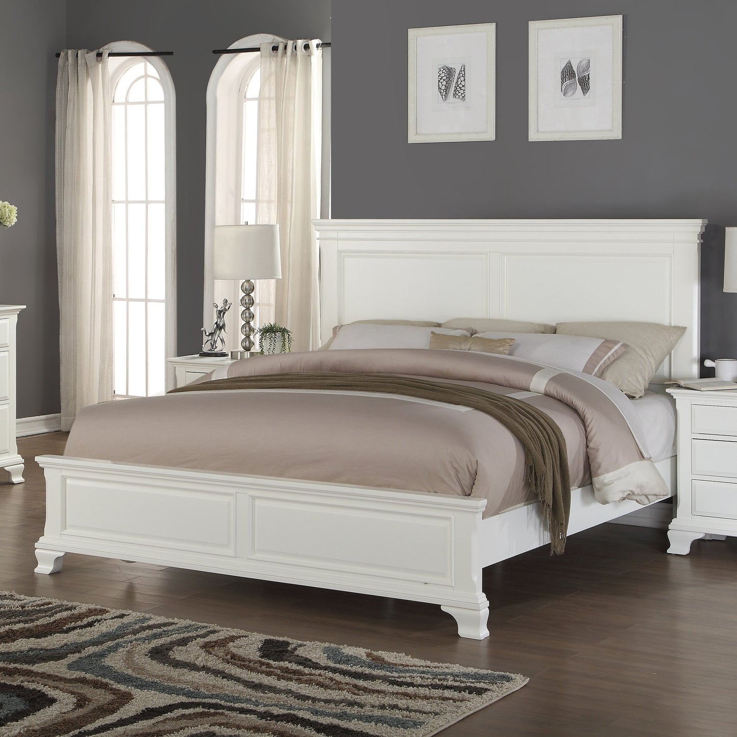 Laveno Contemporary White Wood Panel Bed