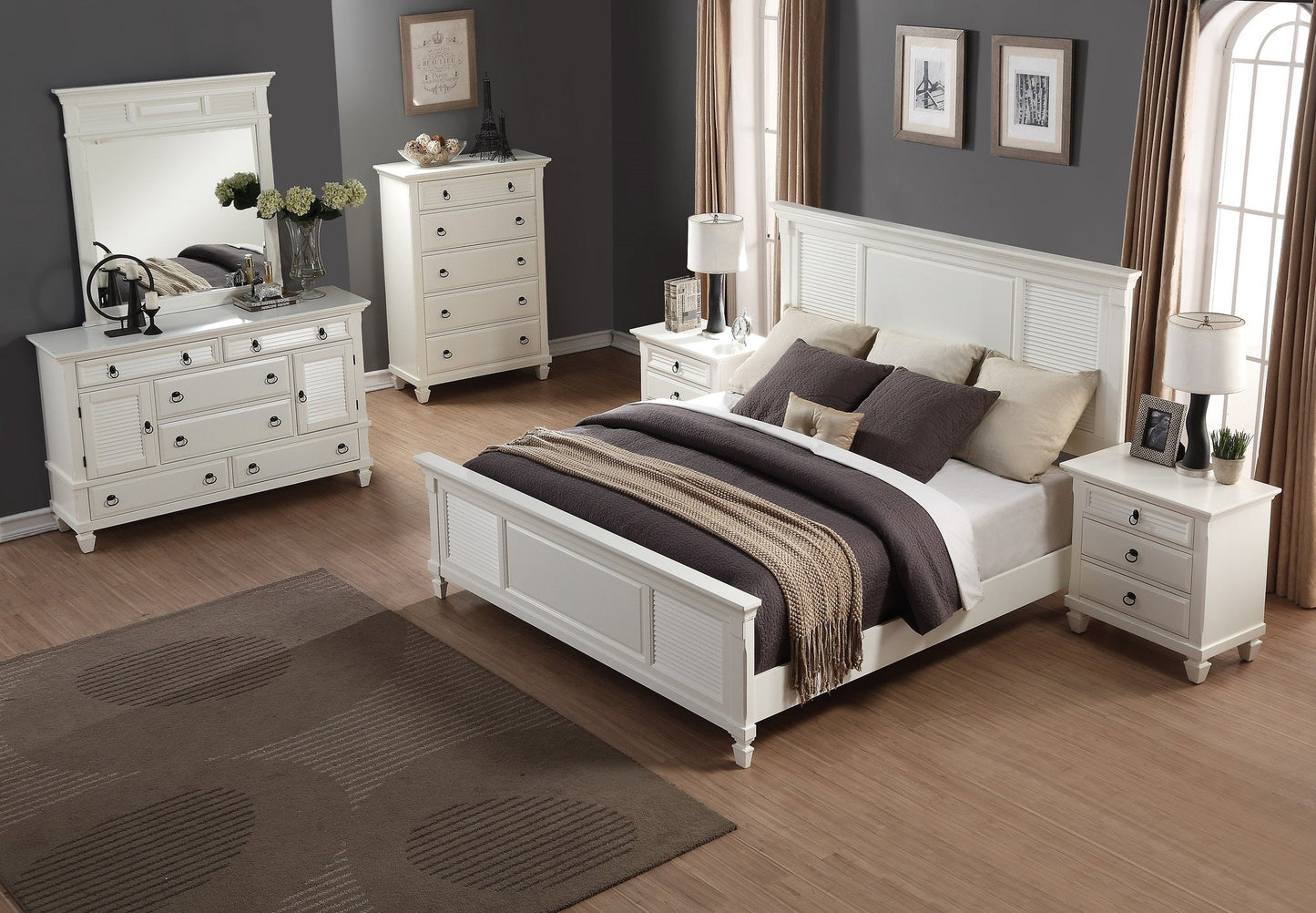 Regitina Contemporary White Wood Panel Bed