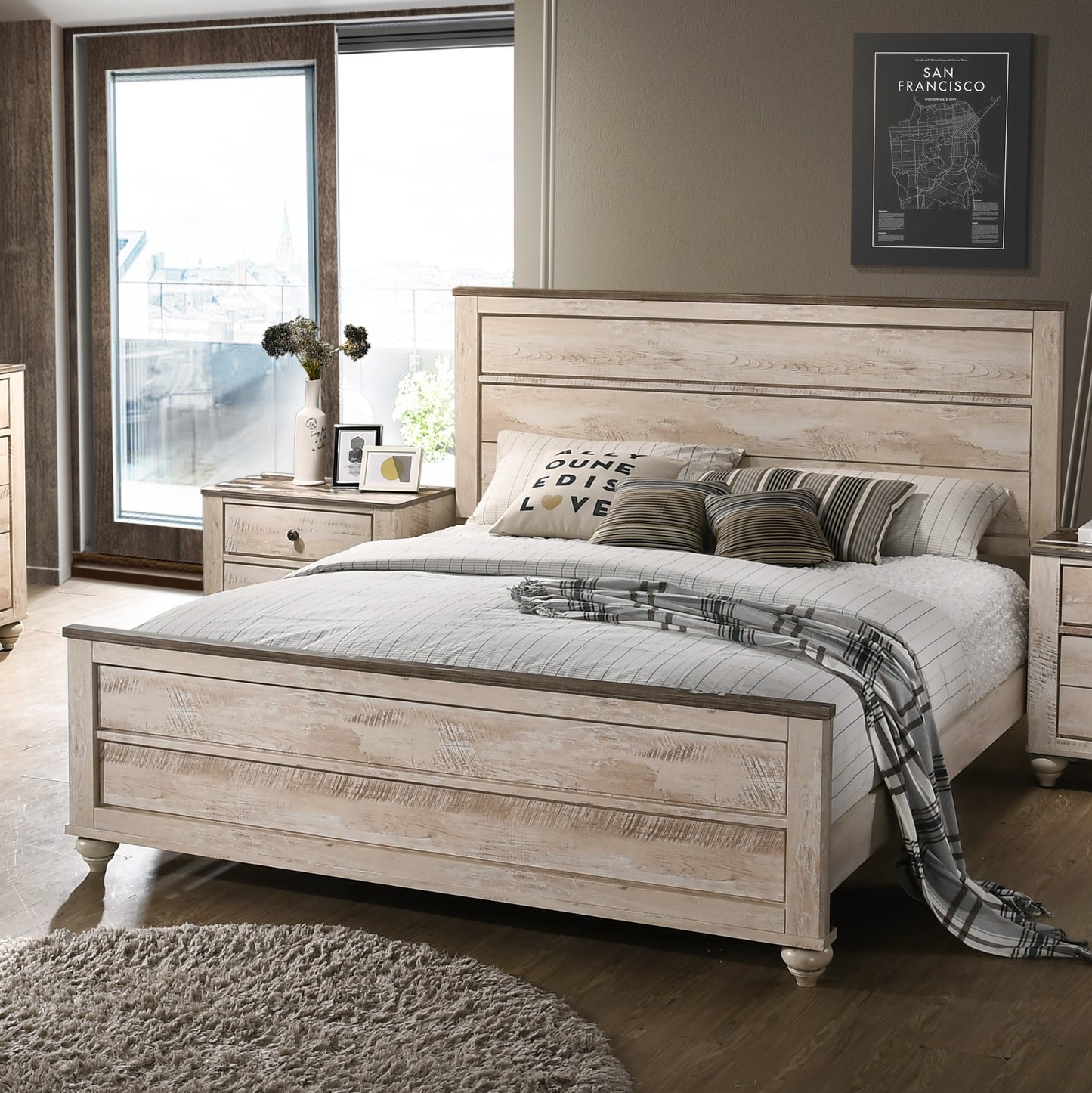 Imerland Contemporary White Wash Finish Bedroom Collection