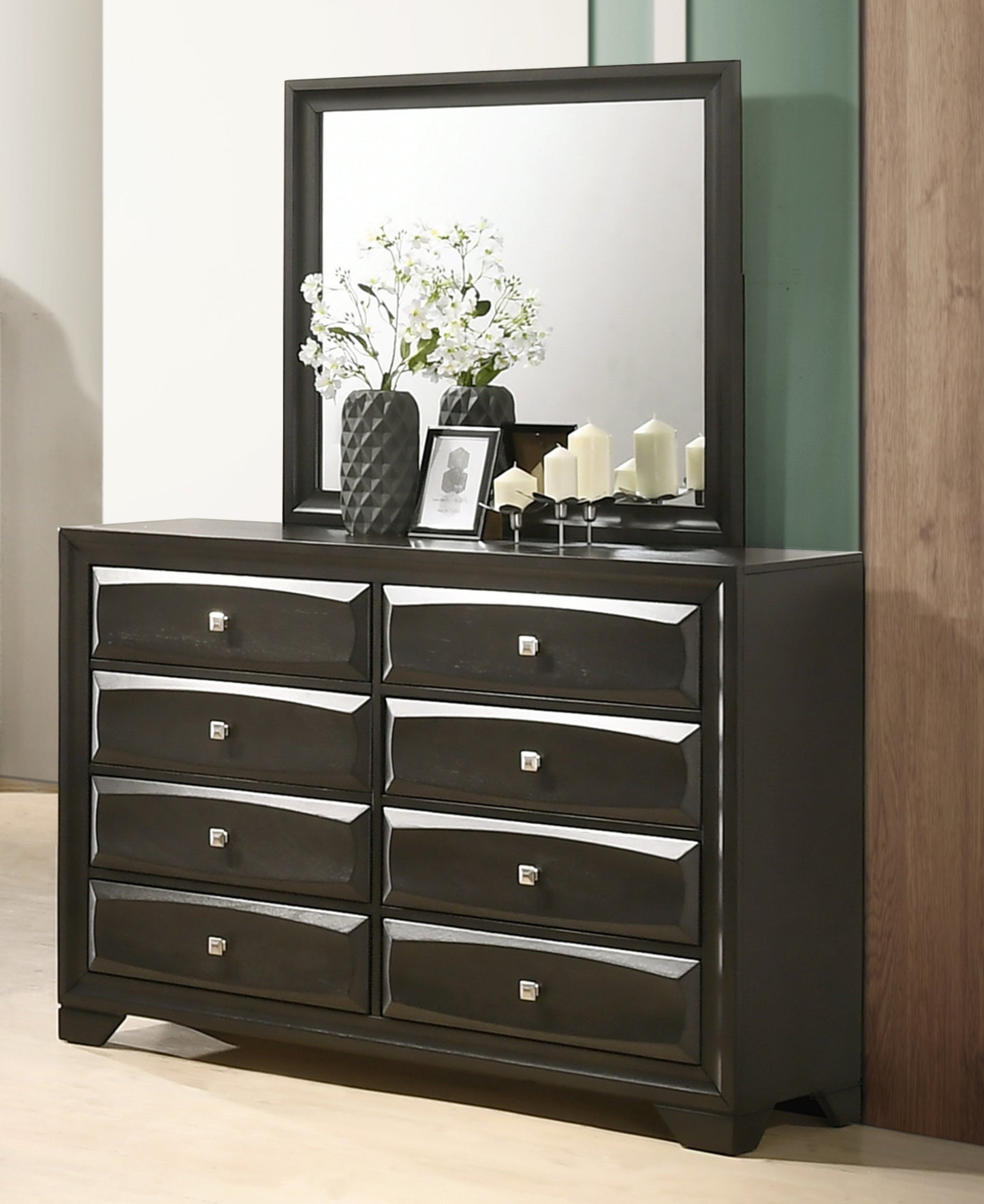 Oakland Antique Gray Finish Wood 6 Drawers Dresser with Mirror