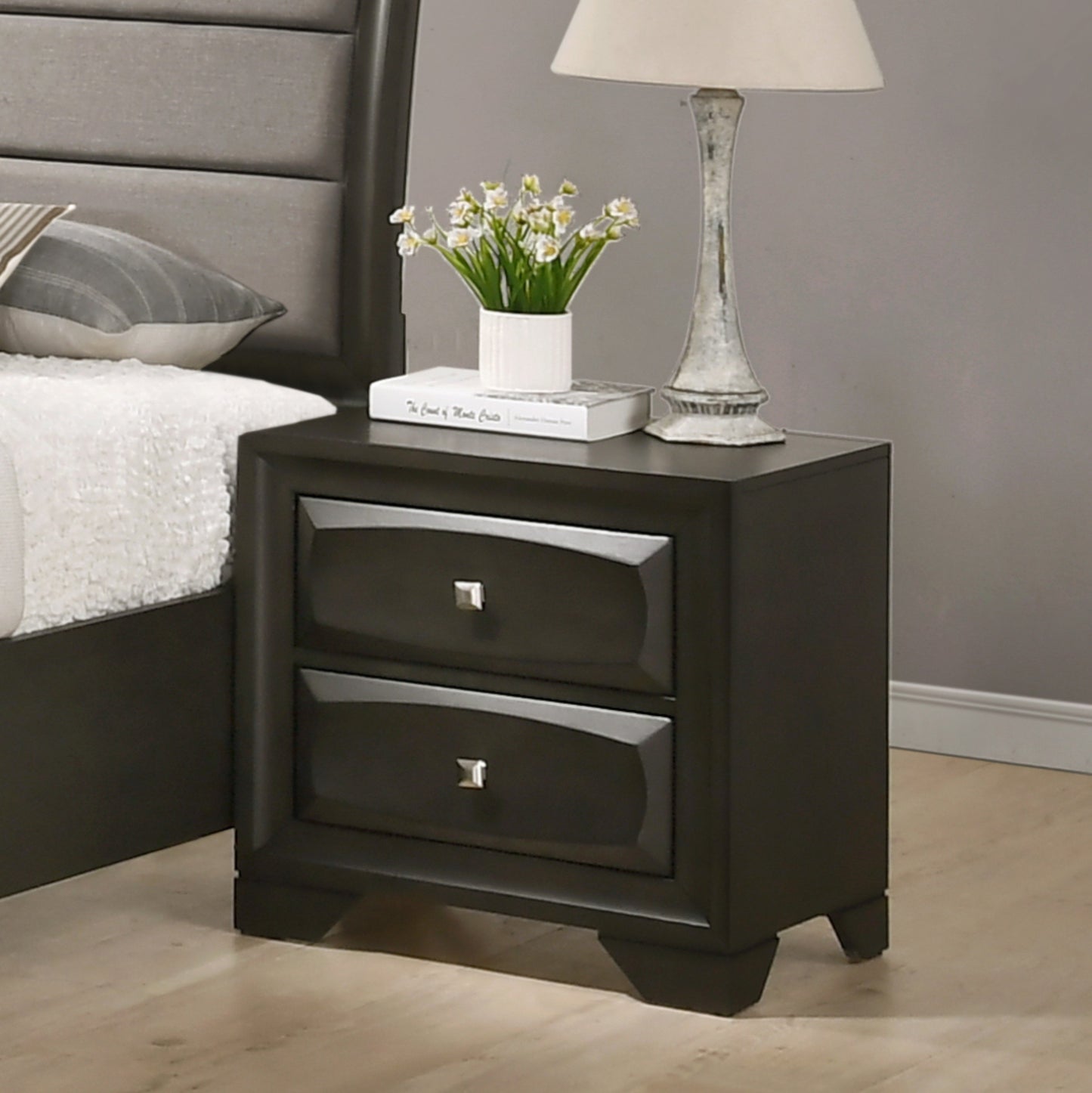 Oakland Antique Gray Finish Wood 2 Drawers Nightstand
