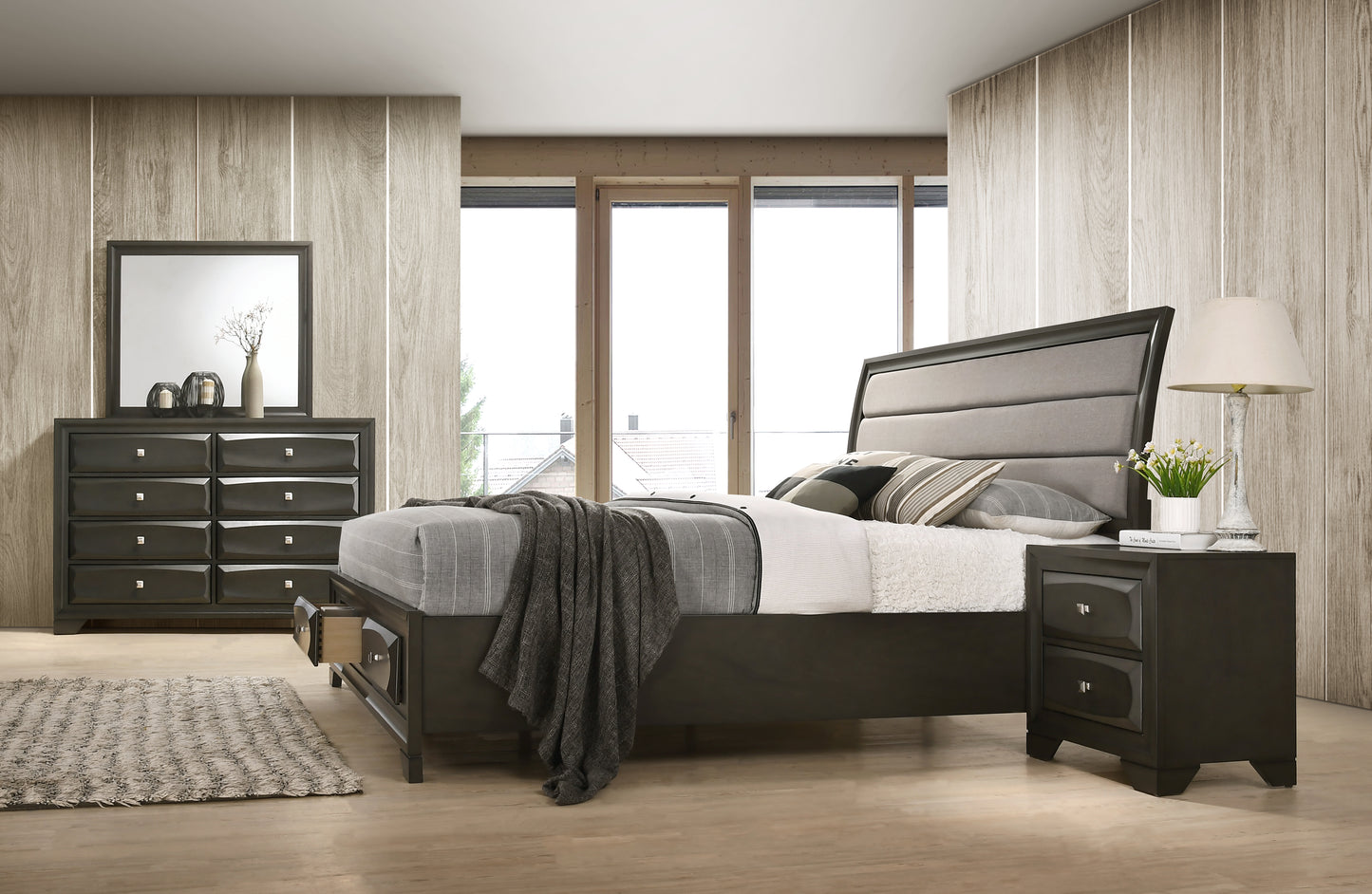 Asger Antique Gray Finish Wood Bedroom Collection