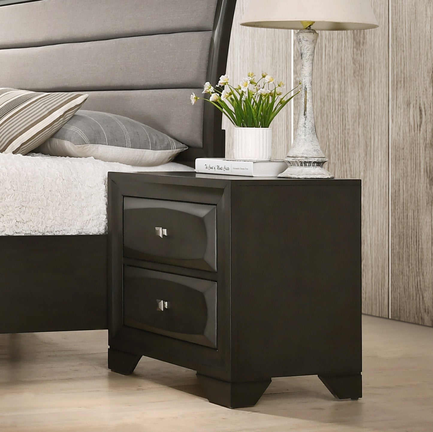 Oakland Antique Gray Finish Wood 2 Drawers Nightstand