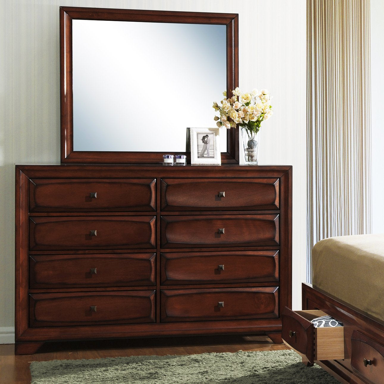 Oakland 139 Antique Oak Finish Wood 8 Drawers Dresser and Mirror