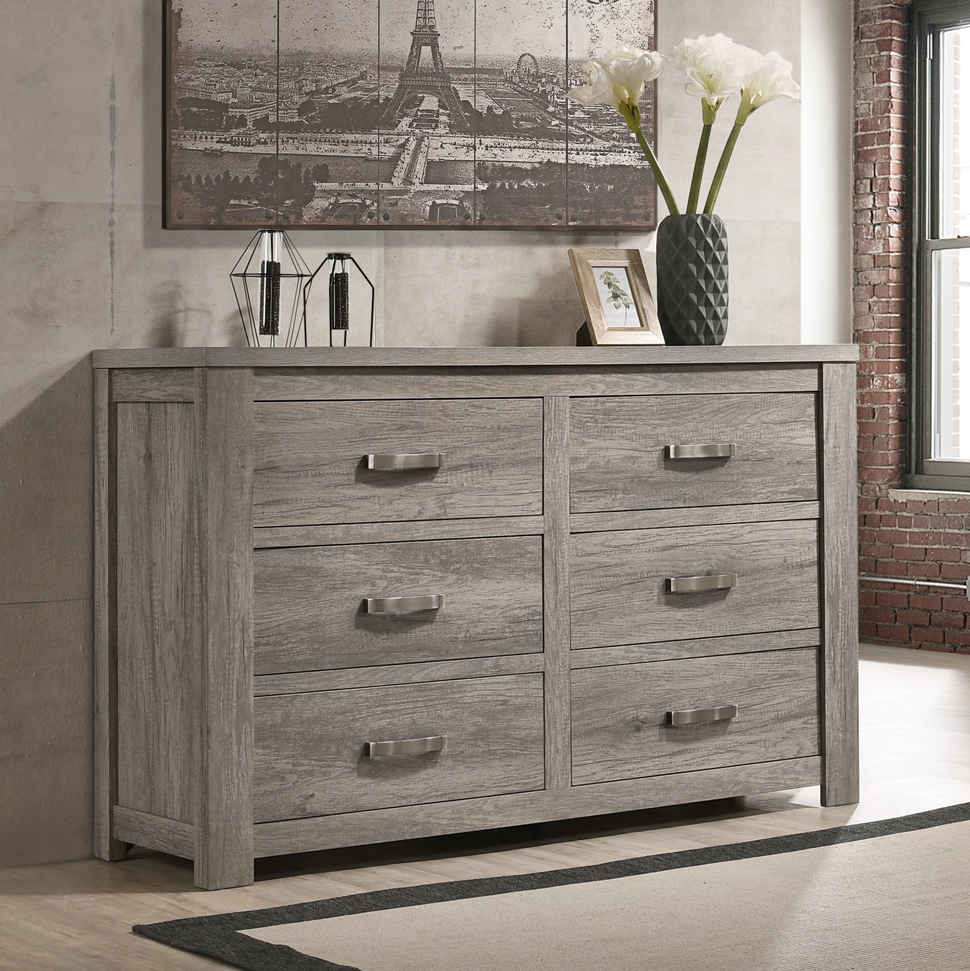 Floren Contemporary Weathered Gray Wood 6-Drawer Dresser – Roundhill  Furniture