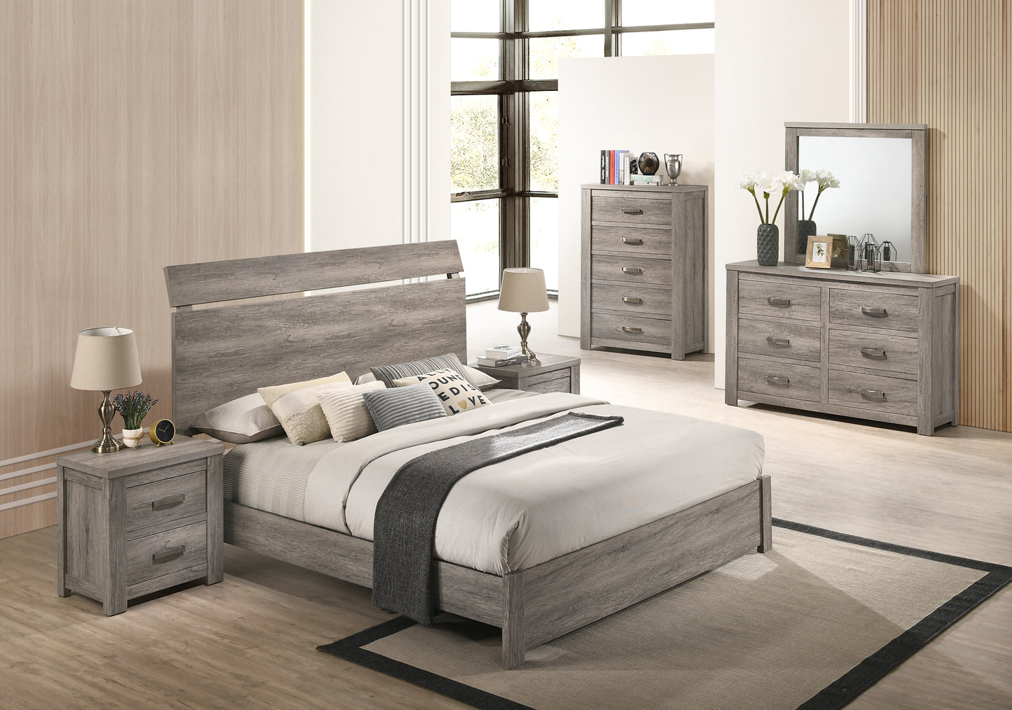 Floren Contemporary Weathered Gray Wood Bedroom Collection