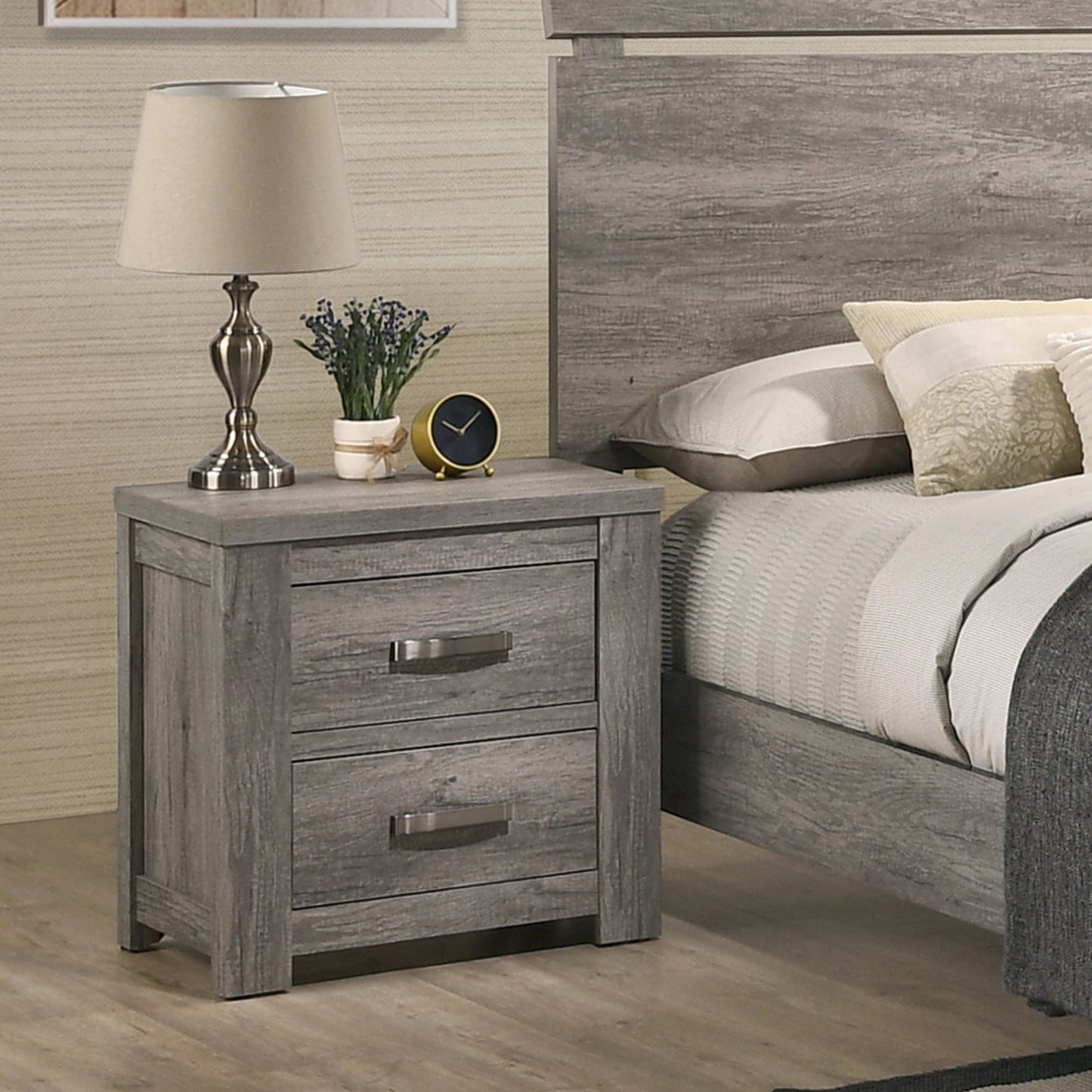 Floren Contemporary Weathered Gray Wood Two-Drawer Nightstand