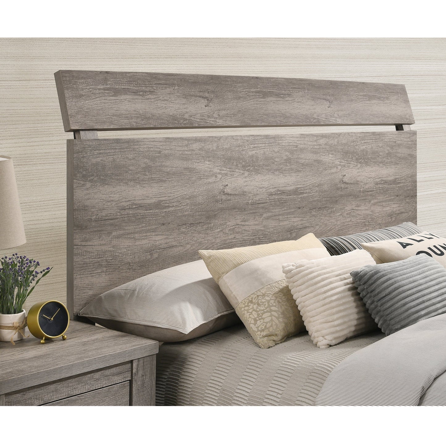 Floren Contemporary Weathered Gray Wood Panel Bed