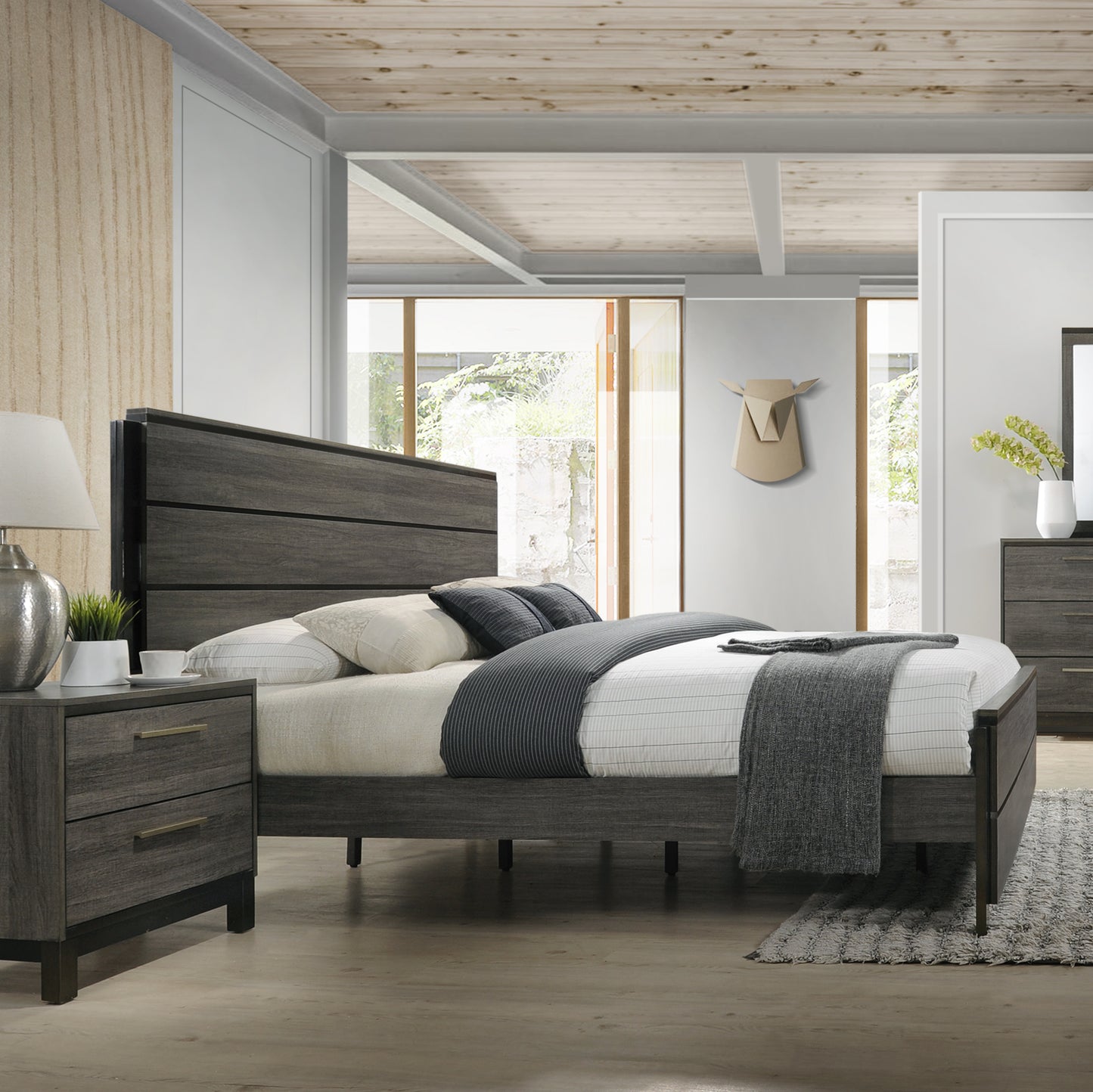 Ioana Weathered Gray Finish Wood Bedroom Collection