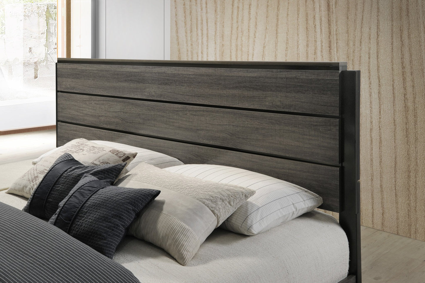 Ioana Contemporary Wood Panel Bed, Gray Finish