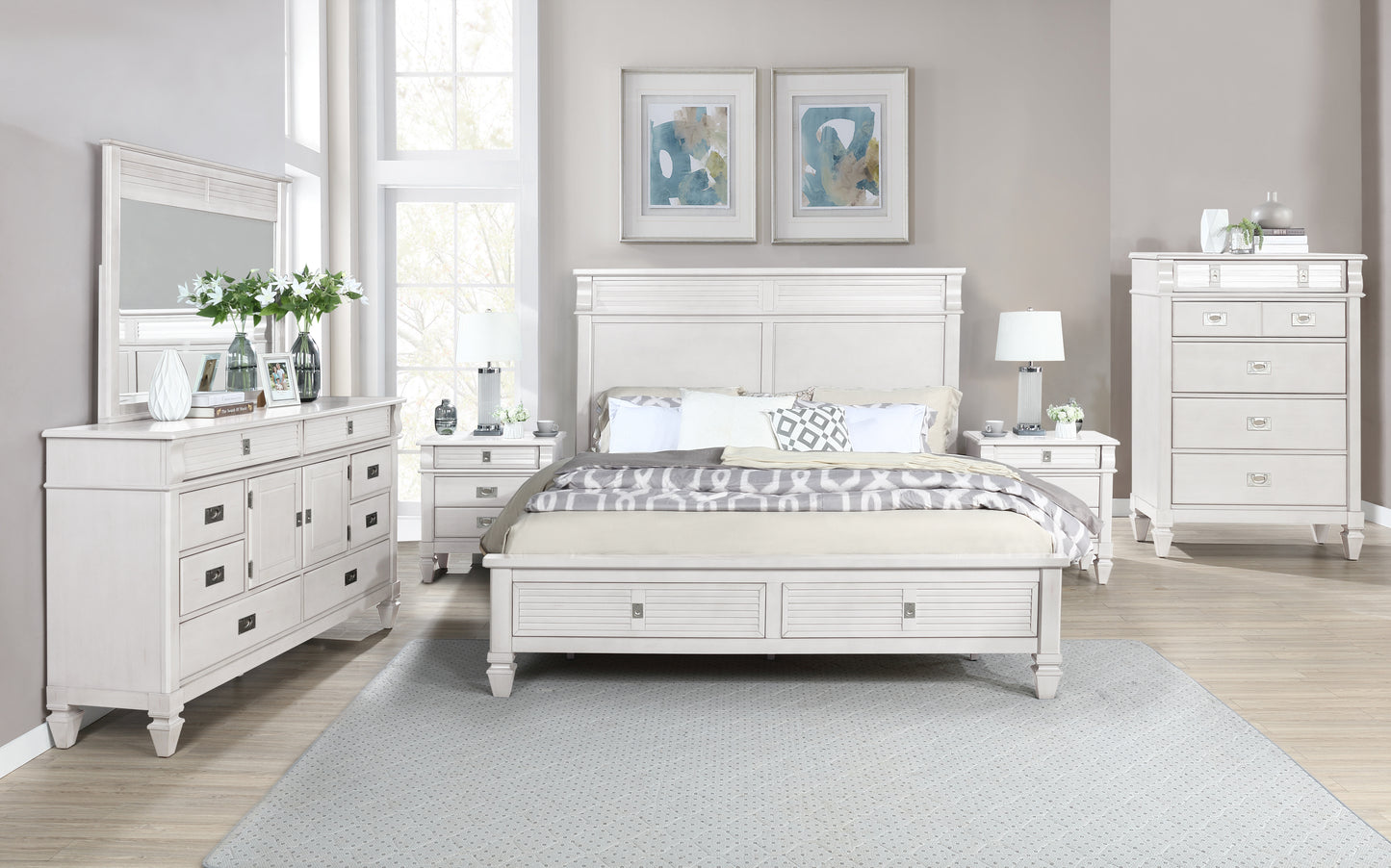 York Wood Antique White Bedroom Collection