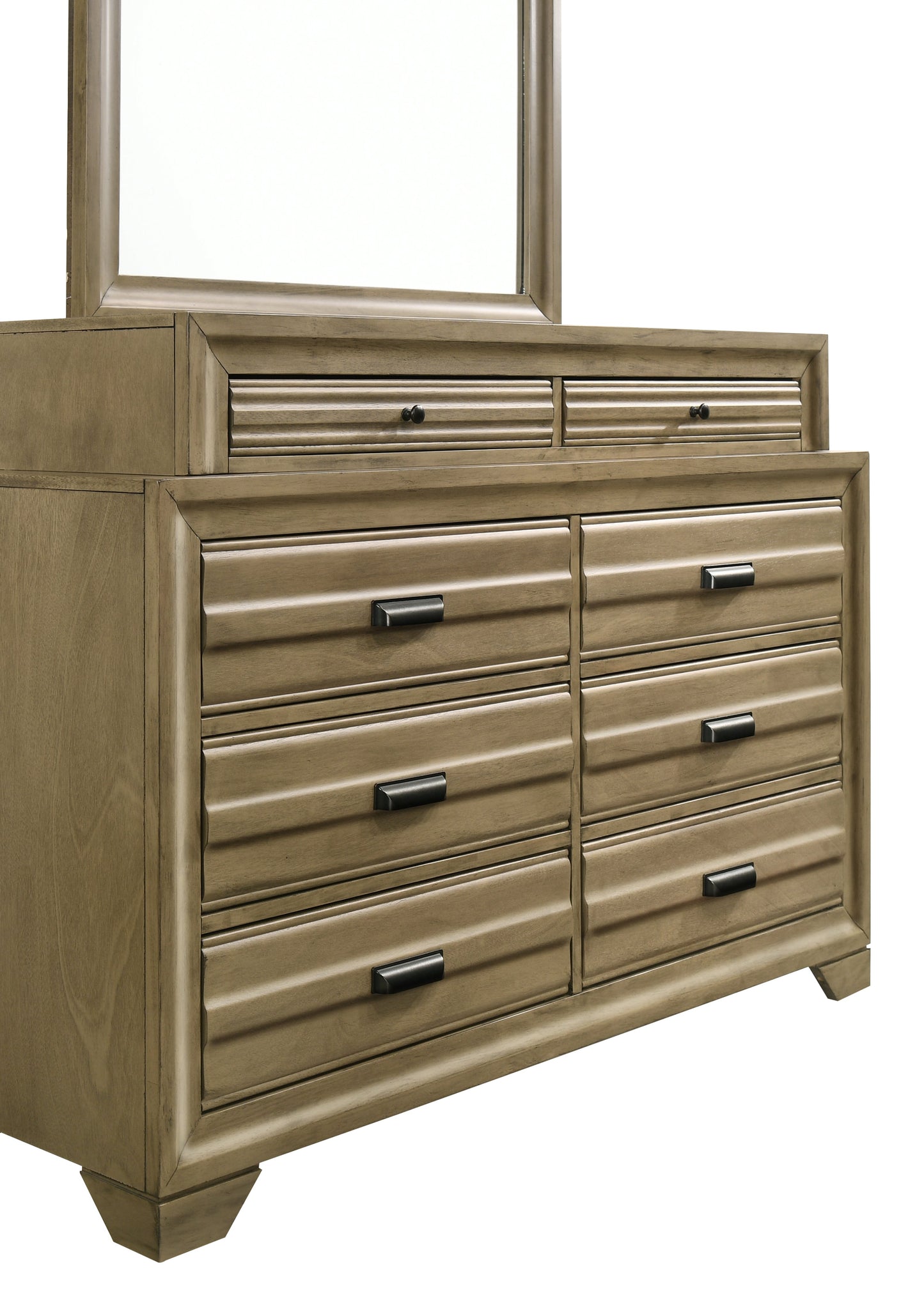 Loiret Light Gray Finish Wood 8-Drawer Dresser with Mirror