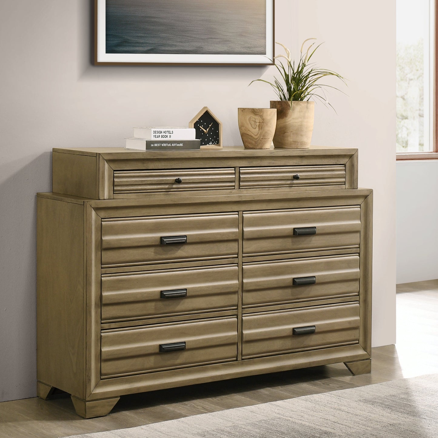 Loiret Light Gray Finish Wood 8-Drawer Dresser