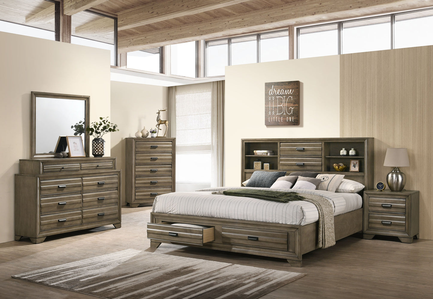 Loiret Light Gray Finish Wood Storage Platform Bedroom Collection