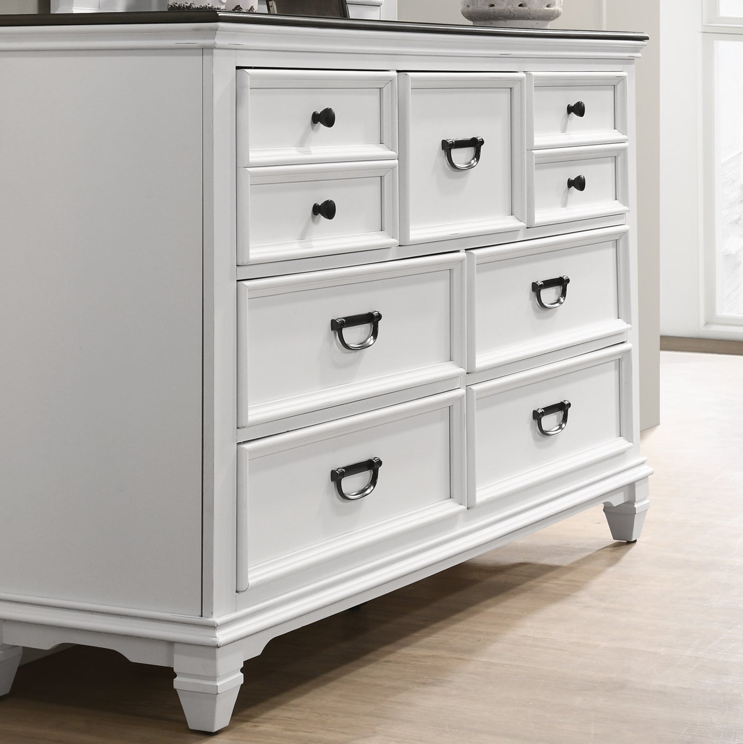 Clelane Wood 7-Drawer Dresser, Weathered White and Gray