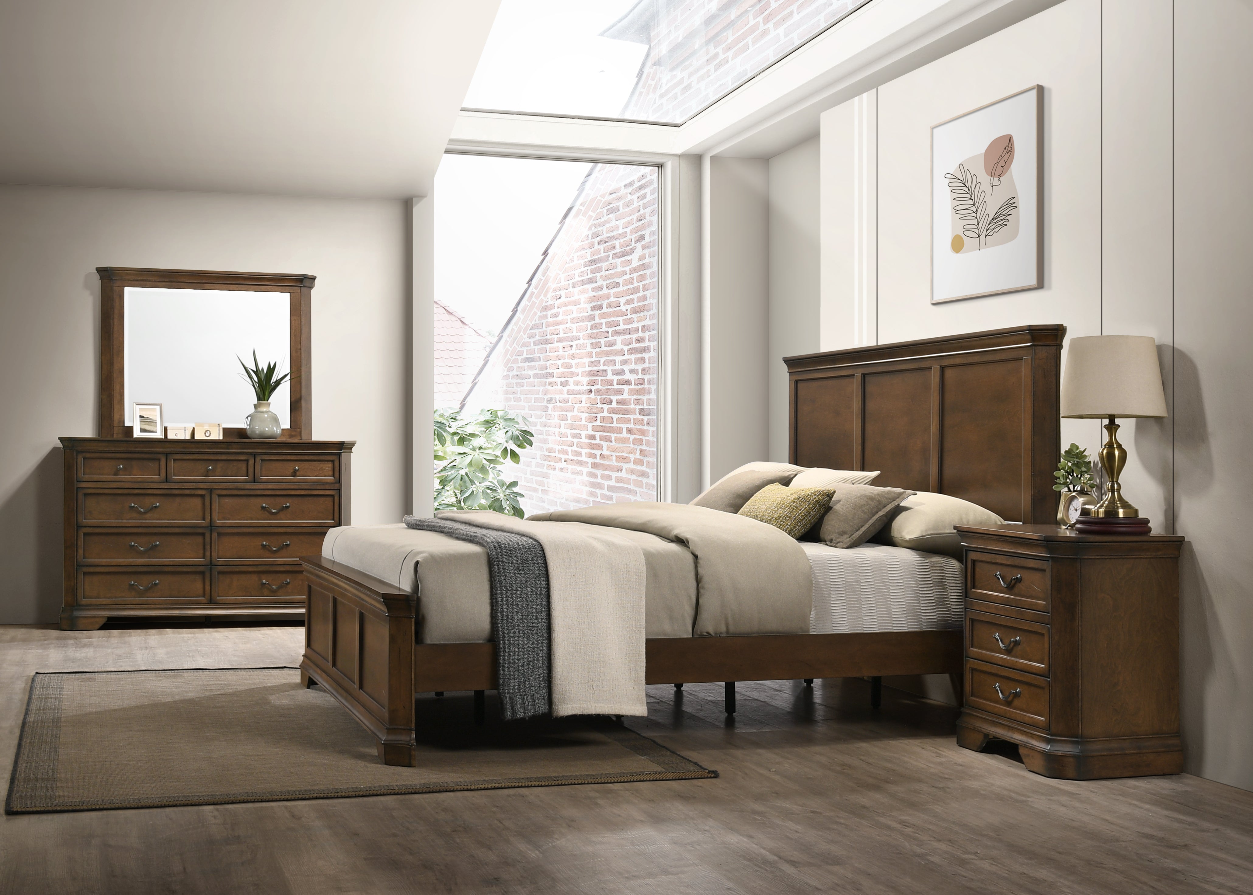 Maderne Traditional Wood Panel Bedroom Collection, Antique Walnut 