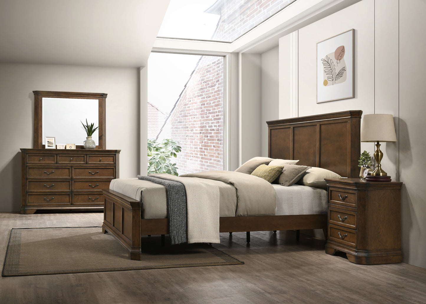 Maderne Traditional Wood Panel Bedroom Collection, Antique Walnut Finish