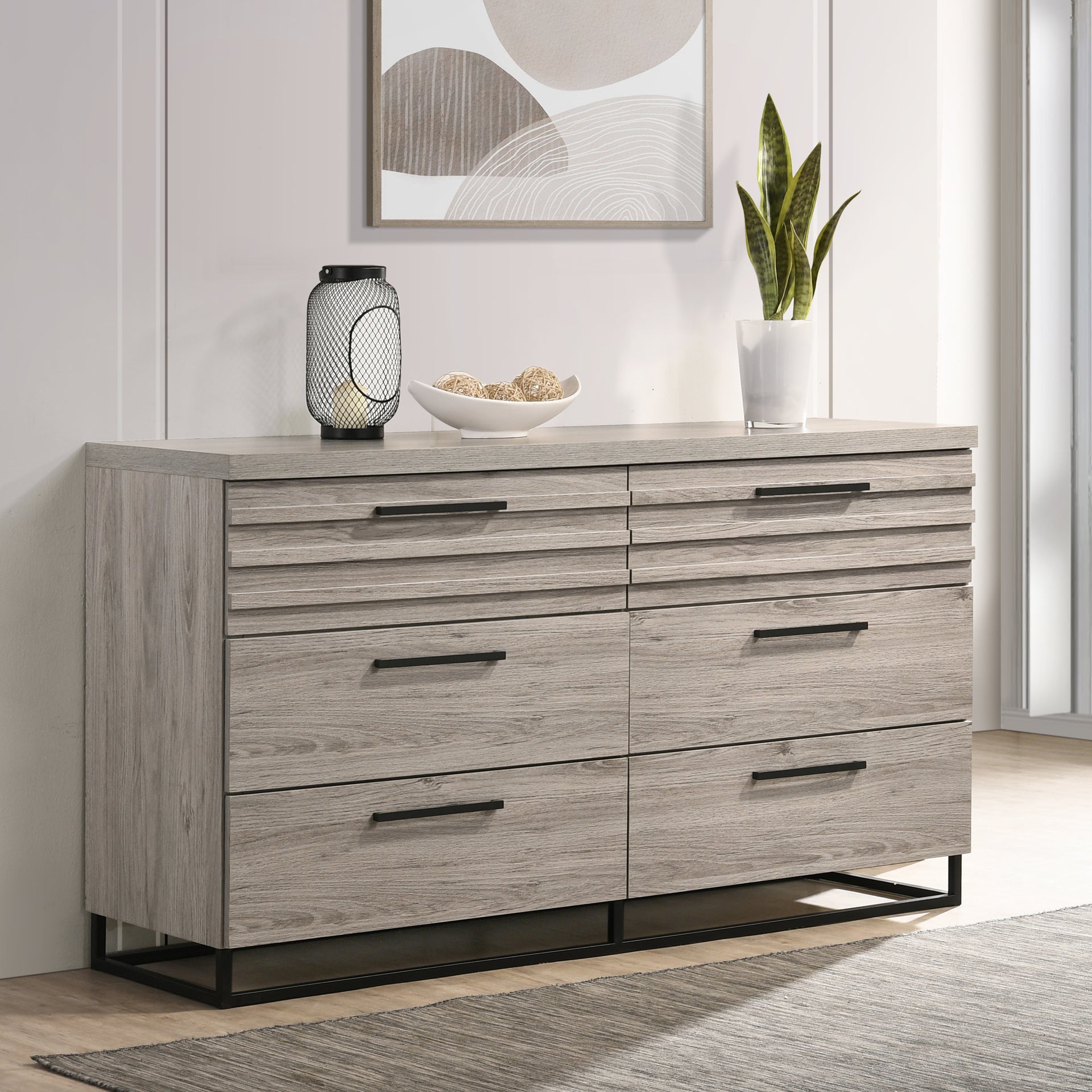 Alvear Contemporary 6-Drawer Dresser, Weathered Gray – Roundhill Furniture