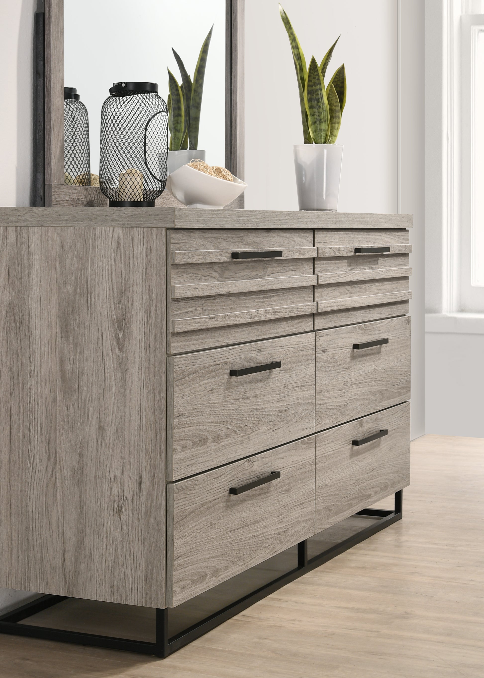 grey washed dresser Alvear Contemporary 6-Drawer Dresser with Mirror, Weathered Gray – Roundhill Furniture