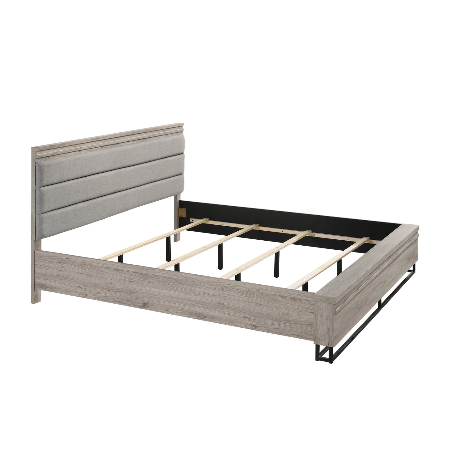 Alvear Upholstered Wood Panel Bed, Weathered Gray