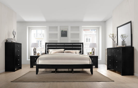 Gloria Black Finish Wood Bed Room Collection