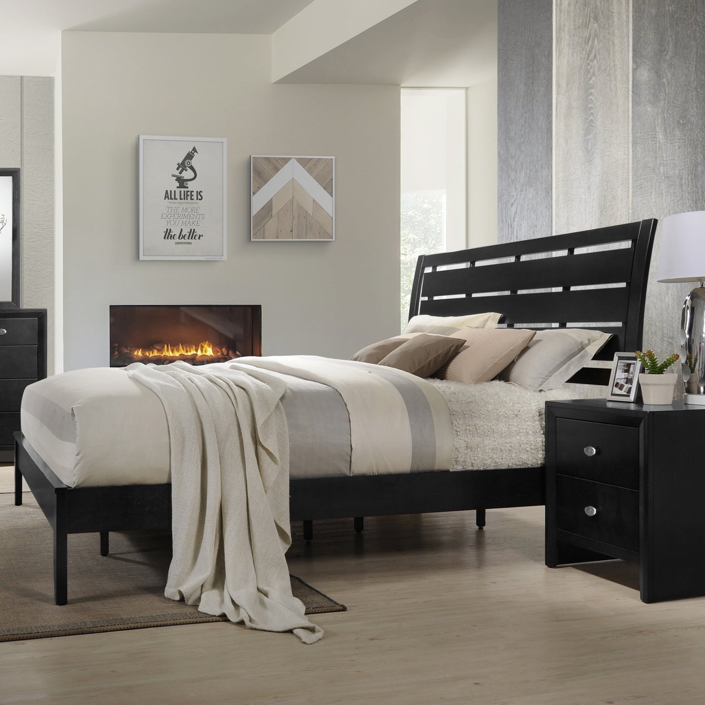 Gloria Black Finish Wood Bed Room Collection