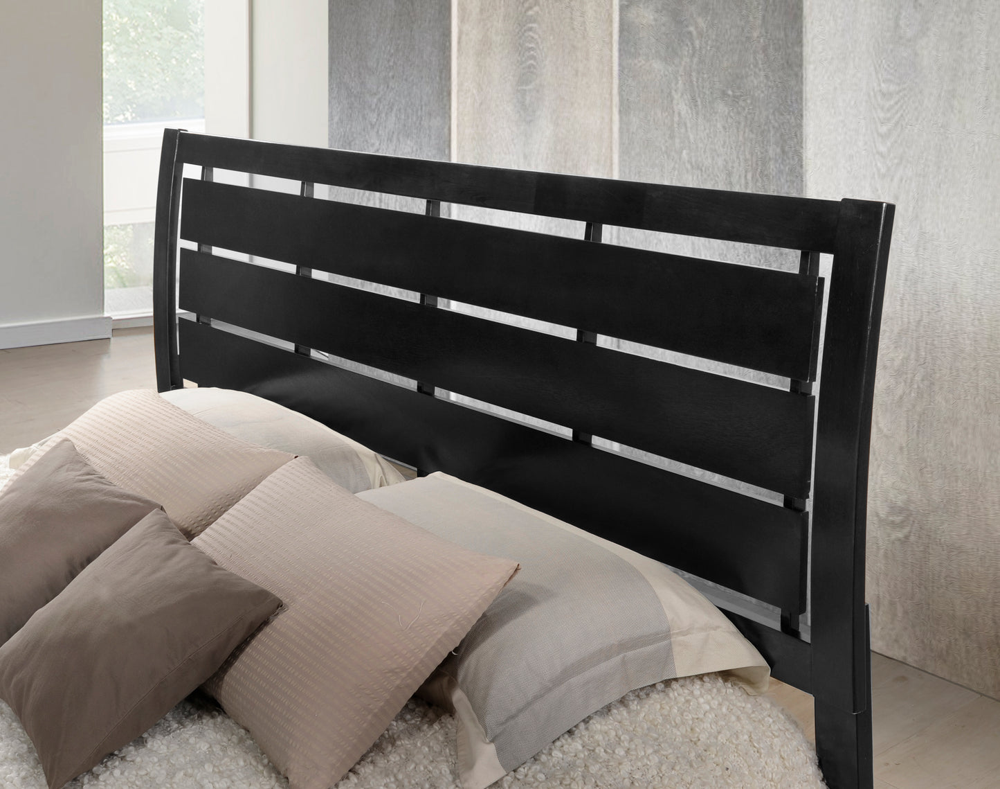 Ecrille Panel Bed with Slatted Headboard, Black