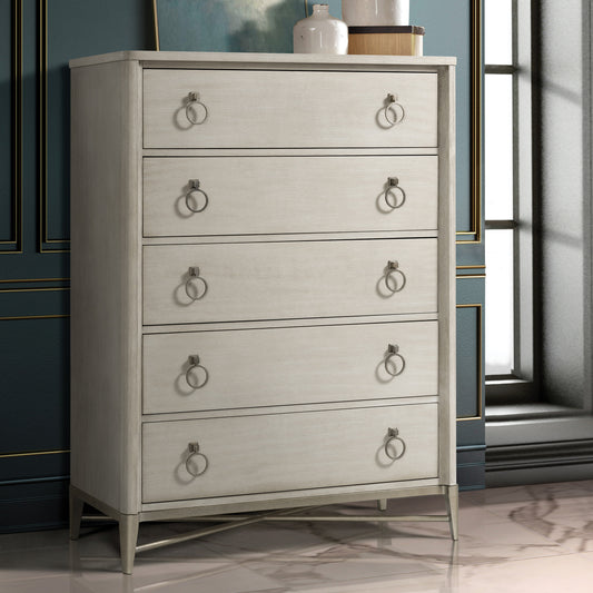 Mantalia Solid Wood 5-Drawer Chest with Metal Frame, Champagne