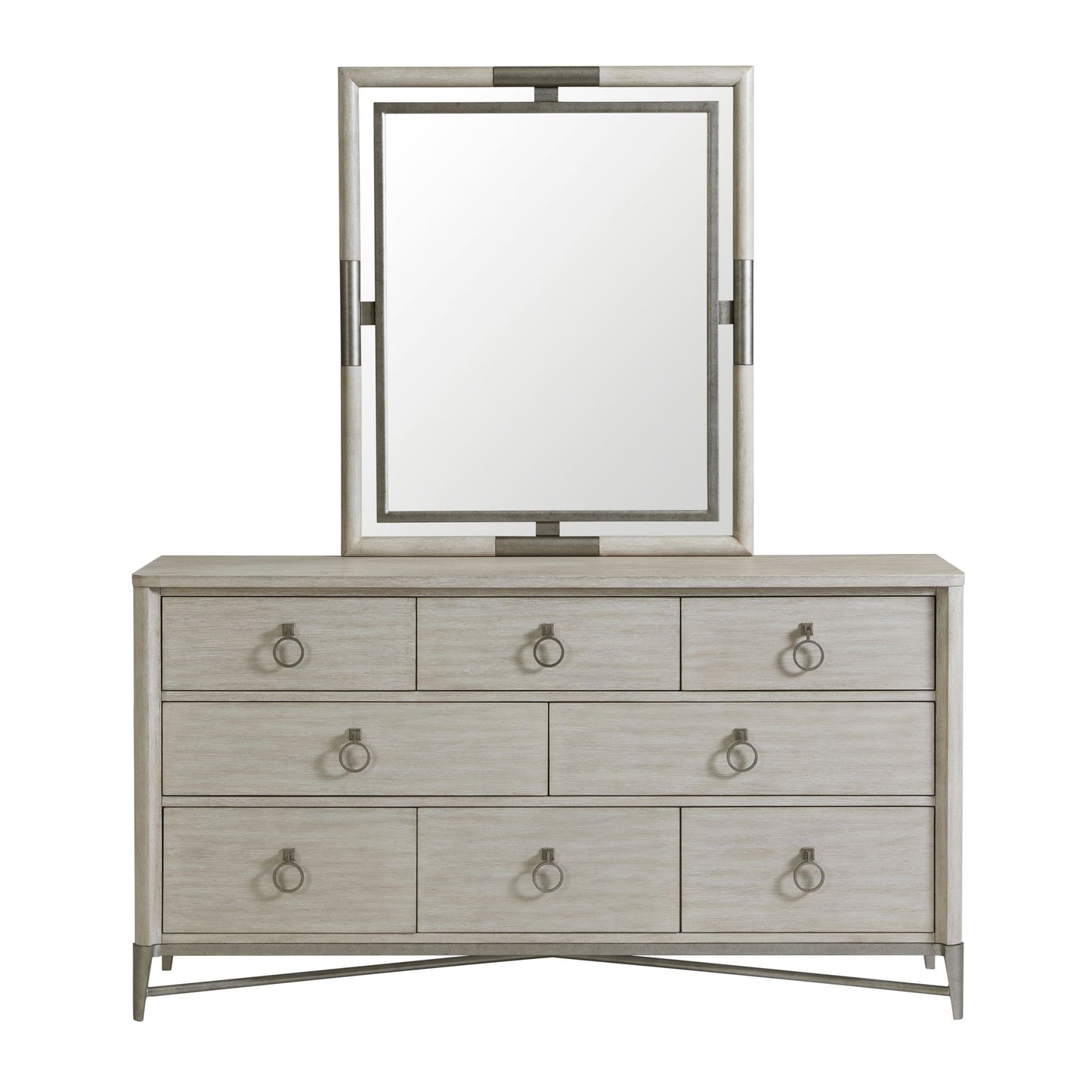 Mantalia Solid Wood 8-Drawer Dresser and Mirror with Metal Frame, Champagne