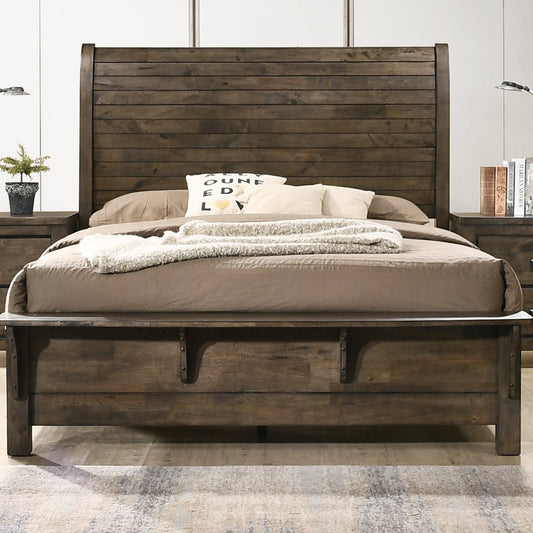 Pavita Rustic Wood Sleigh Bed