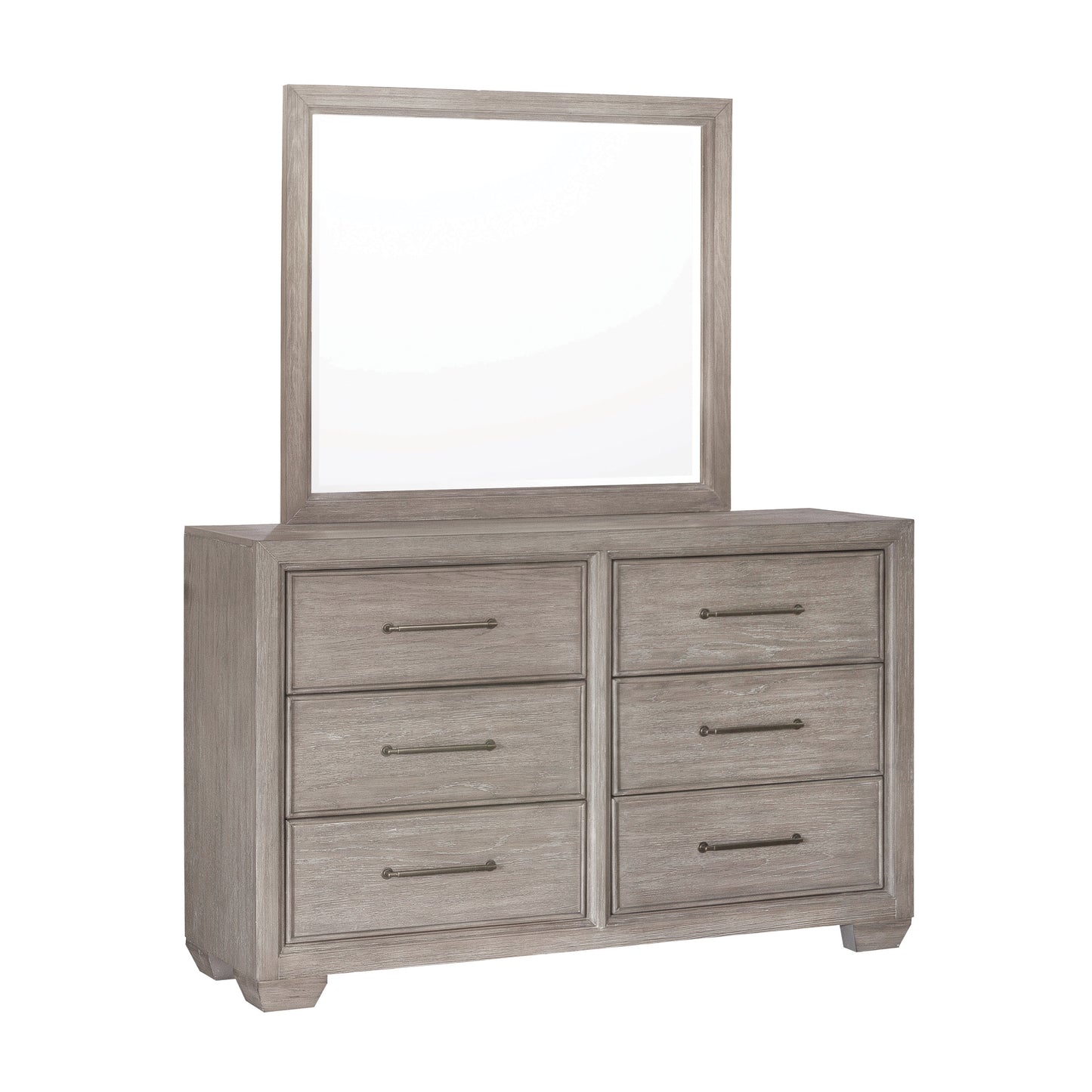 Ennesley Gray Wood 6 Drawers Dresser with Mirror