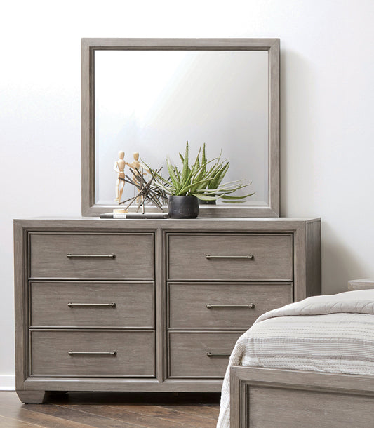Ennesley Gray Wood 6 Drawers Dresser with Mirror