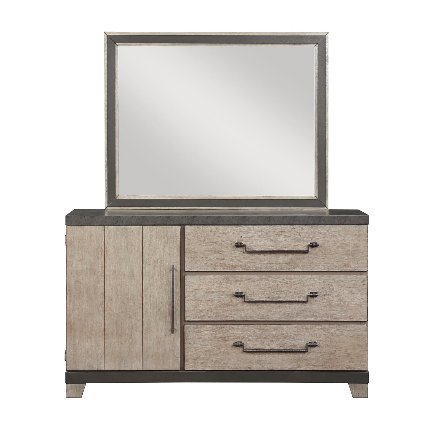 Arbela Wood 3-Drawer Combo Dresser with Mirror, Weathered Oak Finish