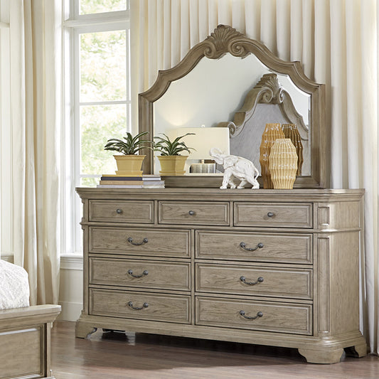 Levan 9-Drawer Wood Dresser with Mirror in Light Gray