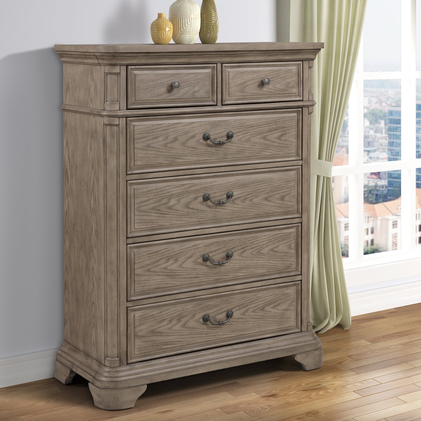 Levan Carved Wood Bedroom Collection, Light Gray