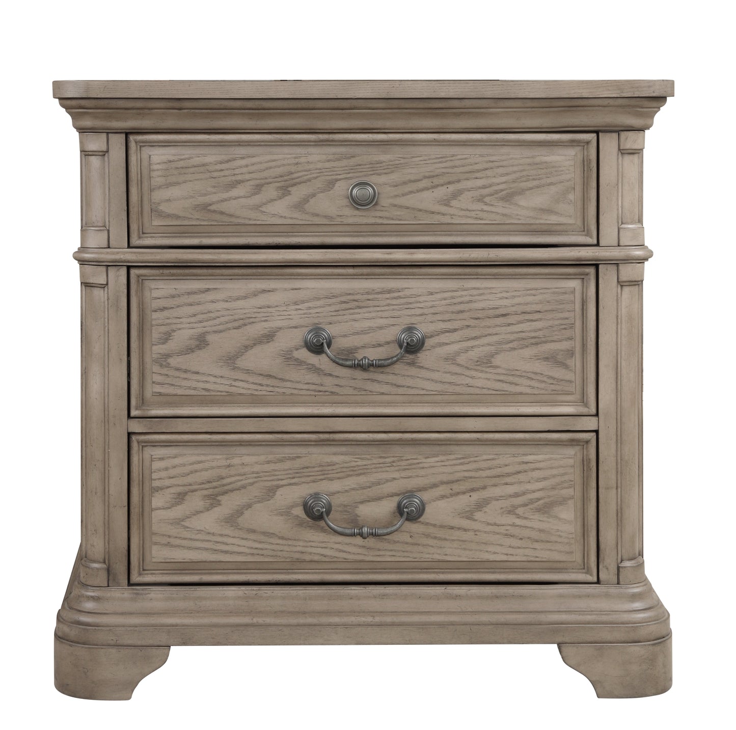 Levan 3-Drawer Wood Nightstand in Light Gray with USB Outlet