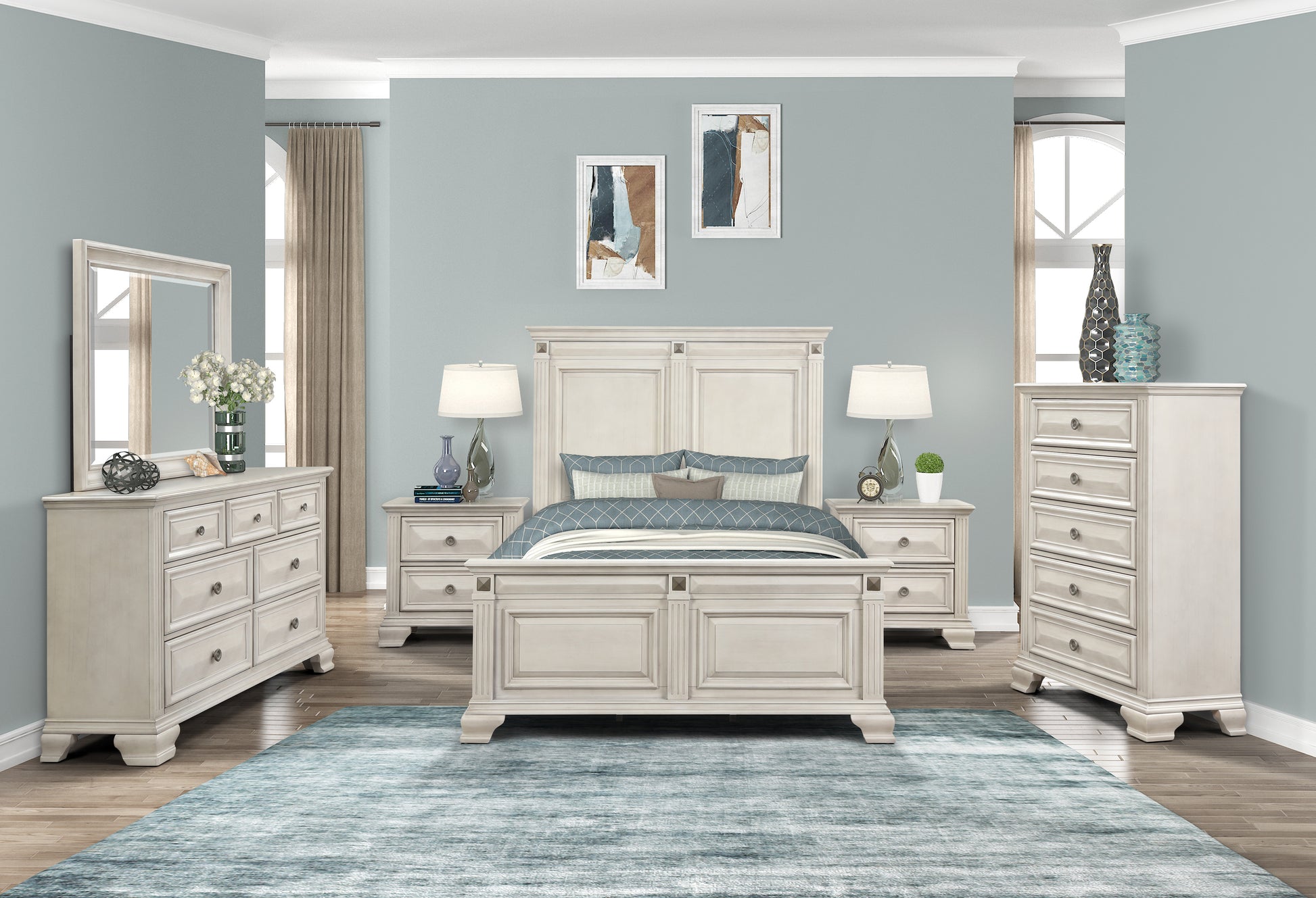 Renova Distressed Parchment Wood Bedroom Collection – Roundhill Furniture