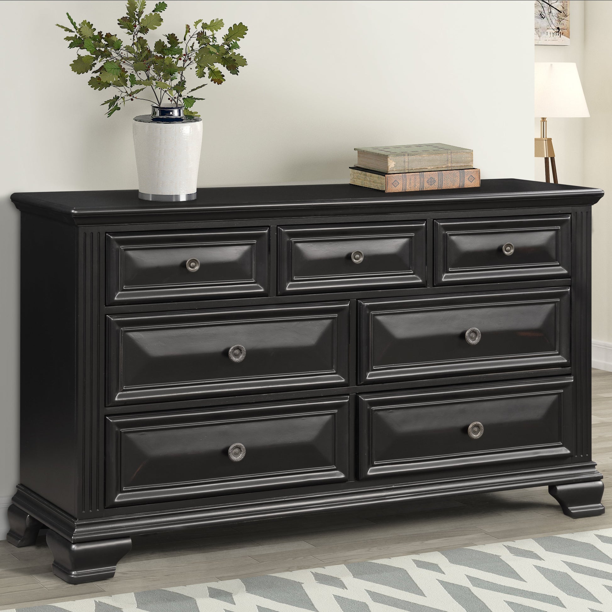 Renova Vintage Black 7-Drawer Dresser Roundhill Furniture Renova Vintage Black 7-Drawer Dresser Roundhill Furniture