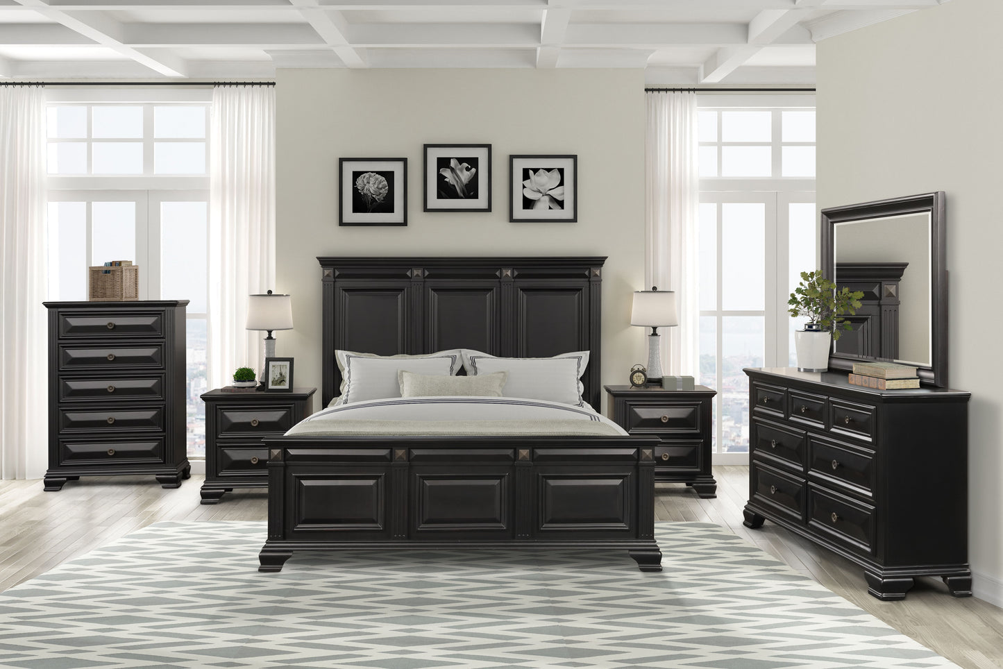 Renova Vintage Black Wood Bedroom Collection