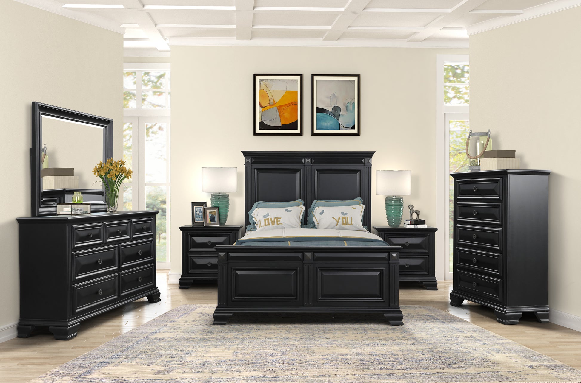 Roundhill Furniture Renova Vintage Black Wood Bedroom Collection Roundhill Furniture Renova Vintage Black Wood Bedroom Collection