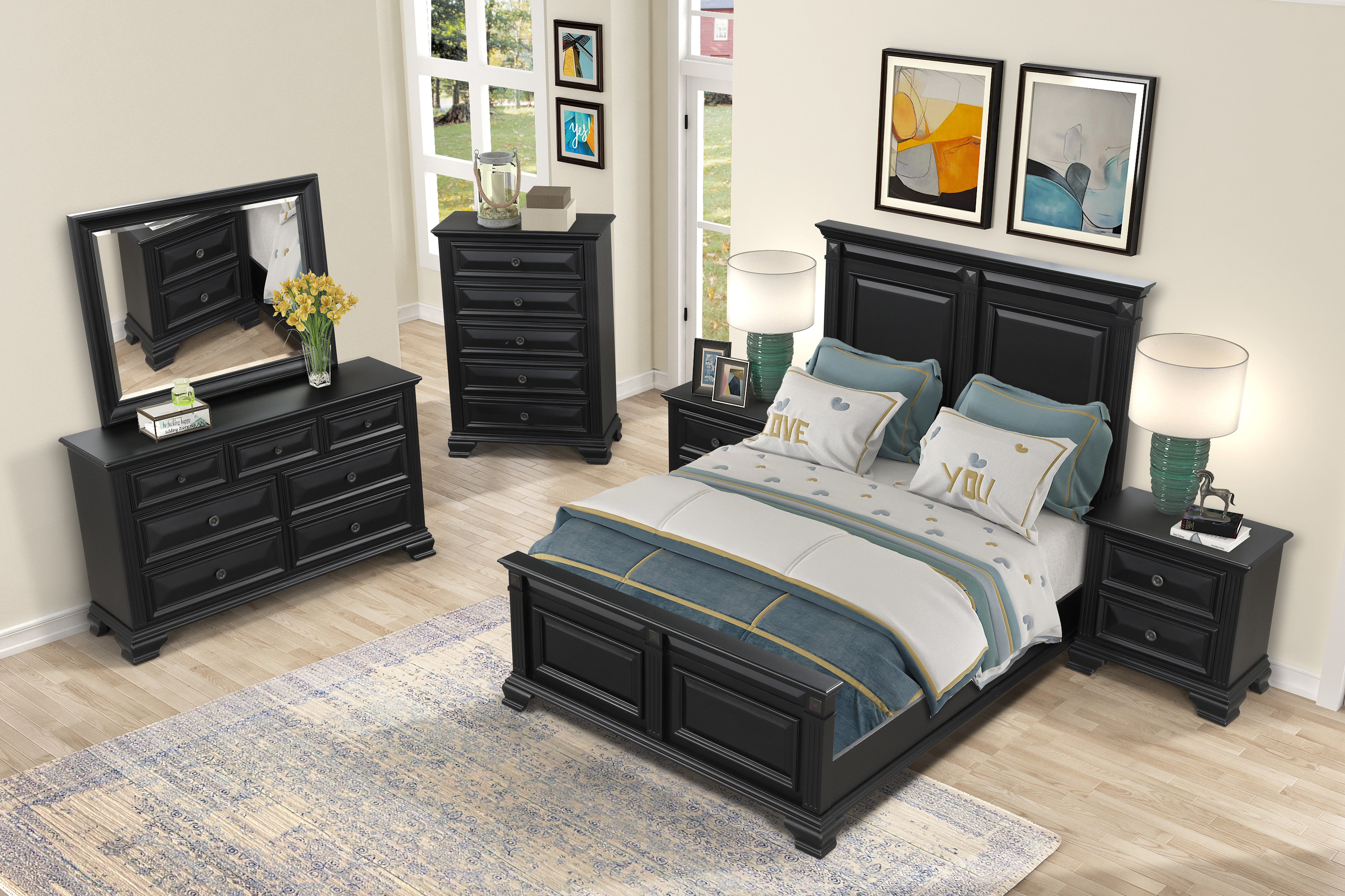 Renova Vintage Black Wood Bedroom Collection Roundhill Furniture