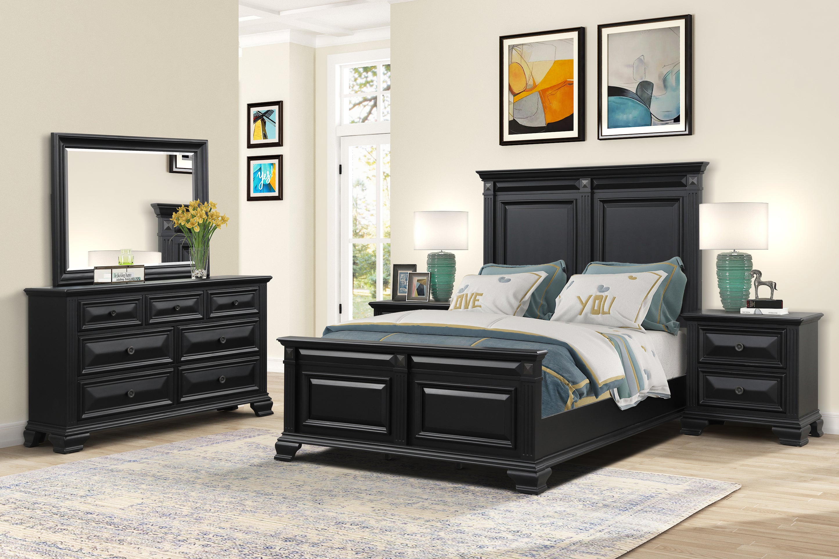 Renova Vintage Black Wood Bedroom Collection Roundhill Furniture